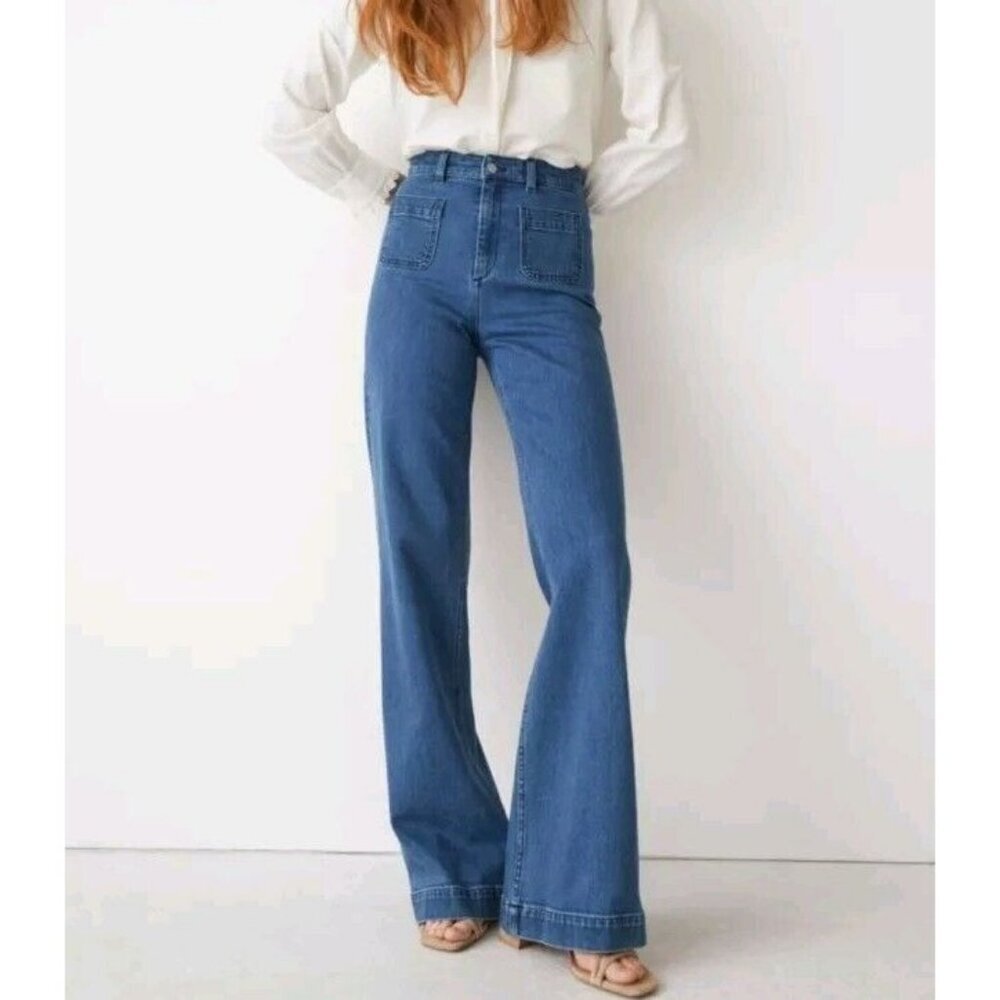 High-Waist Wide-Leg Women's Jeans - Blue